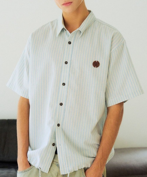 ブラウス シャツ 「UNISEX」SLOW ACID／ストライプハーフシャツ レディース メンズ