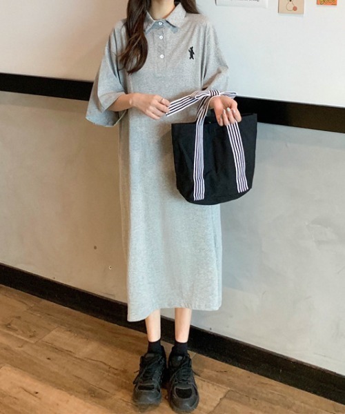ワンピース ワンポイント刺繍ロングポロワンピース : ZOZOTOWN