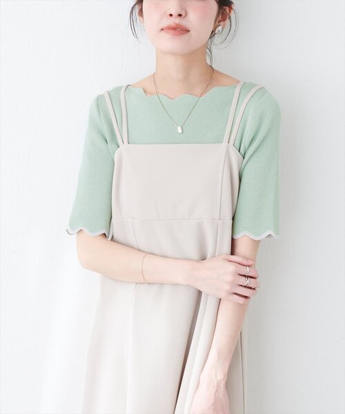 ニット セーター 袖口配色スカラップ強撚ニット（５分袖） レディース | natural couture | 01