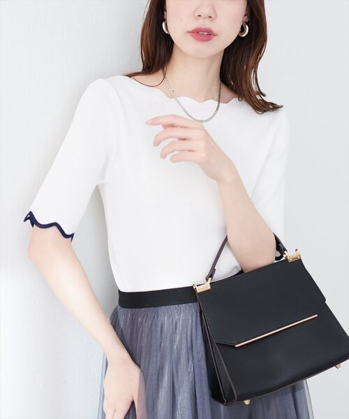 ニット セーター 袖口配色スカラップ強撚ニット（５分袖） レディース | natural couture | 06