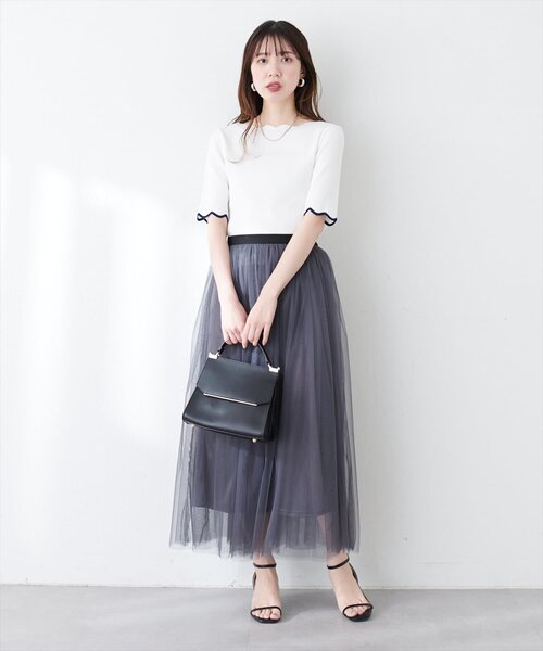 ニット セーター 袖口配色スカラップ強撚ニット（５分袖） レディース | natural couture | 09