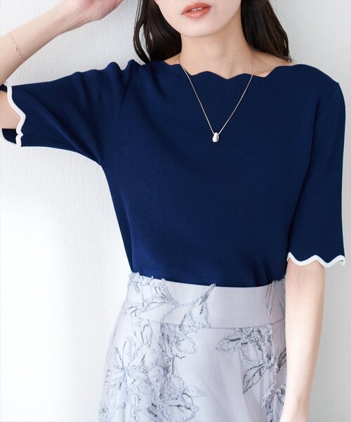 ニット セーター 袖口配色スカラップ強撚ニット（５分袖） レディース | natural couture | 17