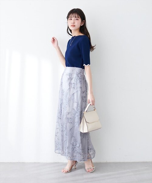 ニット セーター 袖口配色スカラップ強撚ニット（５分袖） レディース | natural couture | 19