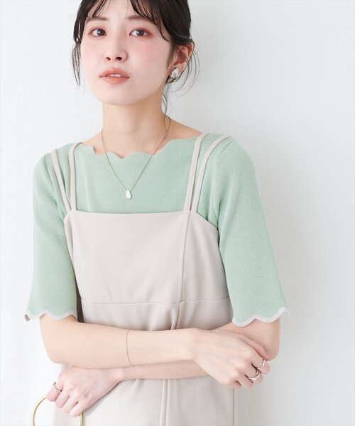 ニット セーター 袖口配色スカラップ強撚ニット（５分袖） レディース | natural couture | 12