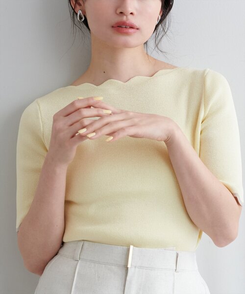 ニット セーター 袖口配色スカラップ強撚ニット（５分袖） レディース | natural couture | 21