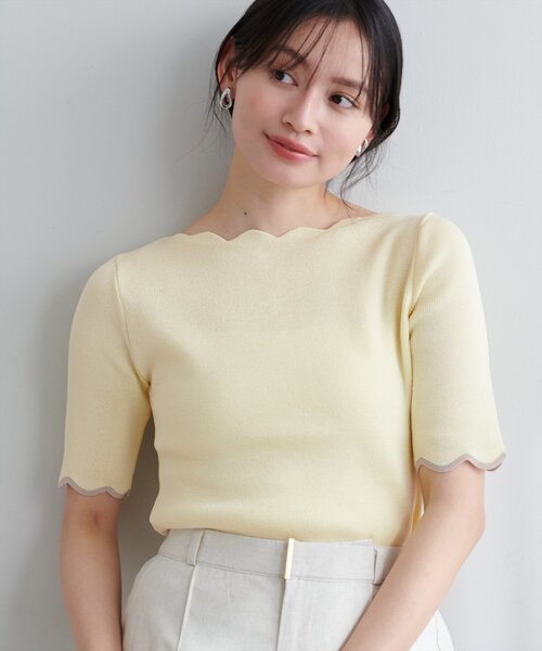 ニット セーター 袖口配色スカラップ強撚ニット（５分袖） レディース | natural couture | 22