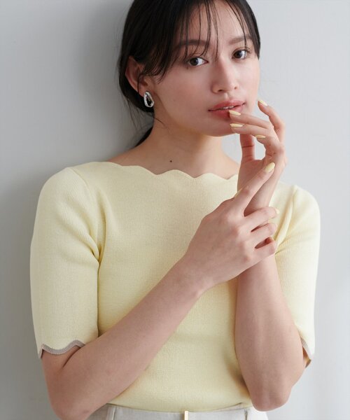 ニット セーター 袖口配色スカラップ強撚ニット（５分袖） レディース | natural couture | 23