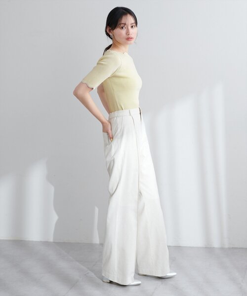 ニット セーター 袖口配色スカラップ強撚ニット（５分袖） レディース | natural couture | 25