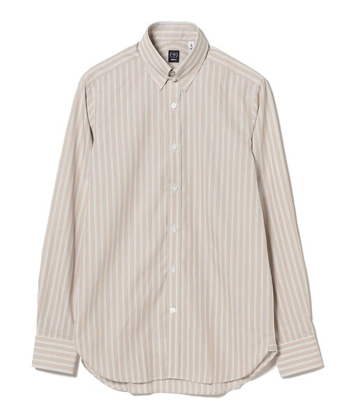 BEAMS F シャツ コットン ダブルストライプ タブカラーシャツ