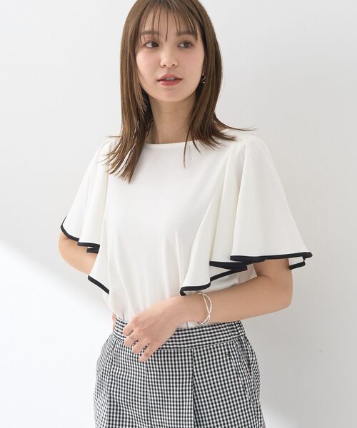 フレアスリーブカットソー earth music&ecology tシャツ パイピングフレアスリーブ