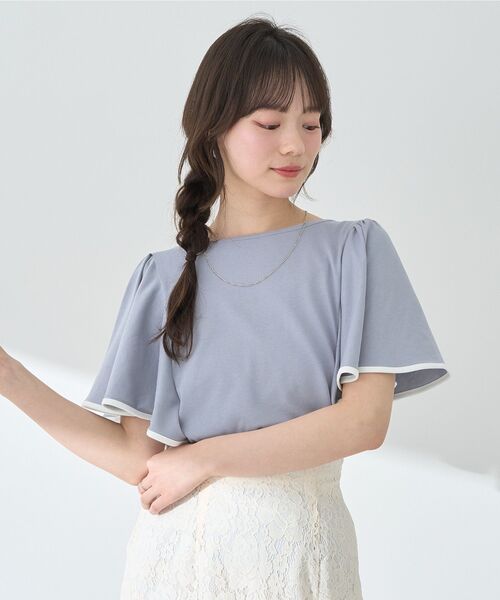 レディース トップス Tシャツ カットソー シフォン 梨地 フレアスリーブ カットソー 春夏 新作 vivishow レディース トップス Tシャツ カットソー シフォン 梨地 フレア