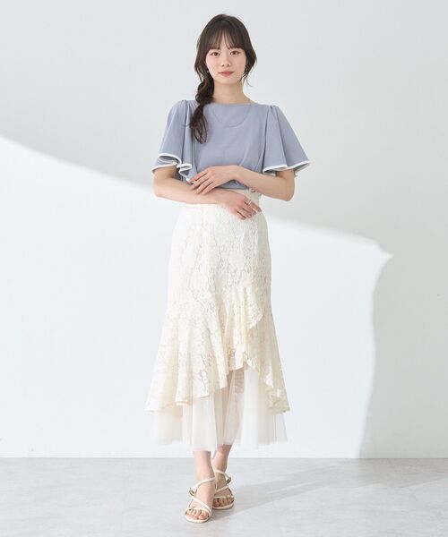 earth music&ecology tシャツ パイピングフレアスリーブ