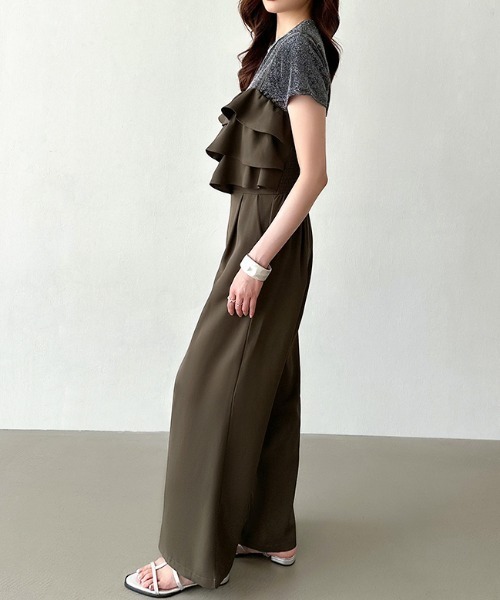 COCOMOMO サロペット オーバーオール スラっと美シルエット。 フリル