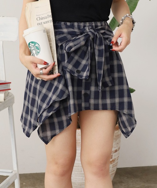 ROPÉ CITY チェック柄フリルスカート レトロ 日本製 新品タグ付 スカート シャツ巻き風 チェック柄スカート : ZOZOTOWN Yahoo!店