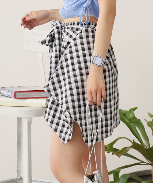 ROOP TOKYO スカート Check skirt with waist-wrap style design