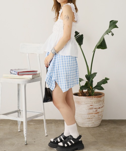 ROOP TOKYO スカート Check skirt with waist-wrap style design