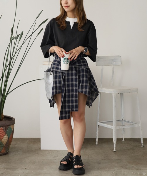 スカート RRR TOKYO sky skirt ROOP TOKYO スカート Check skirt with waist-wrap style design