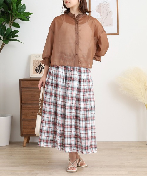 ubasoku（ウバソク） スカート リネン Wガーゼチェック 裏付スカート