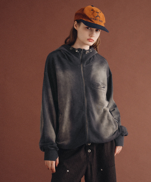 WISH FOR EVER ブラウンジャンパー WISH FOR EVER 「WISH EVER」 ジップアップパーカー LARGE