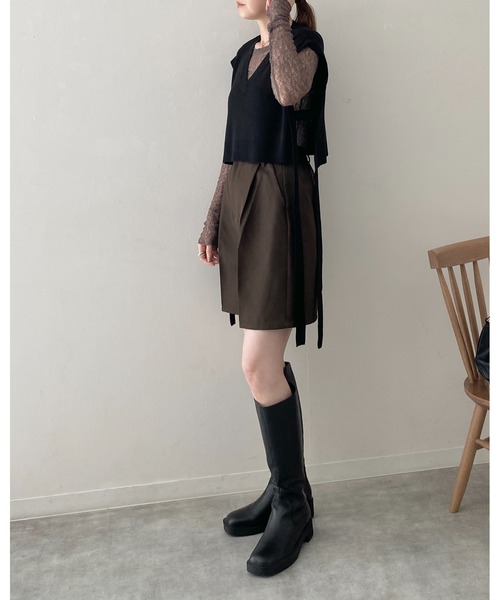 She's Closet ベスト ジレ ショート丈深vネックサイドリボンニット