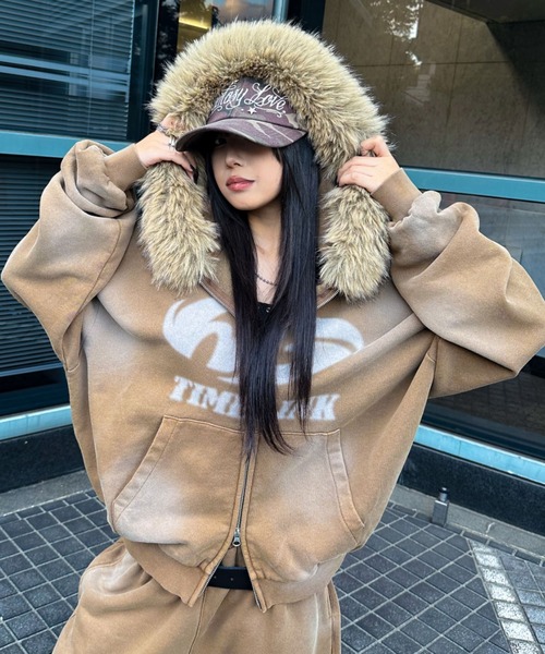 A'gem（エージェム） パーカー A'GEM/9 × .kom ファー付加工ジップ