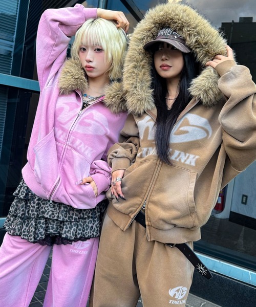 パーカー A'GEM/9 × .kom 「A'gem/エージェム」 ファー付加工ジップアップパーカー レディース メンズの画像