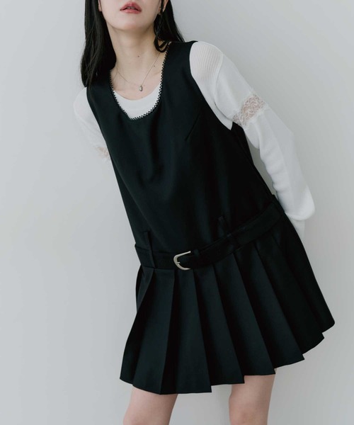 thinkto ジャンパースカート 「thinkto」プリーツベルトジャンパー