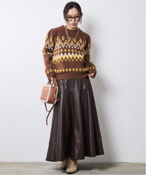 CHIC STYLE（シックスタイル） スカート フェイクレザーフレアスカート