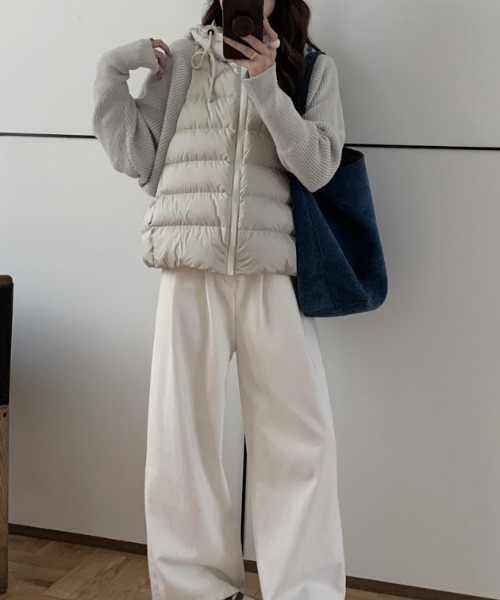 Diosfront ダウンコート ダウンジャケット 異素材ニット袖切替フーディ