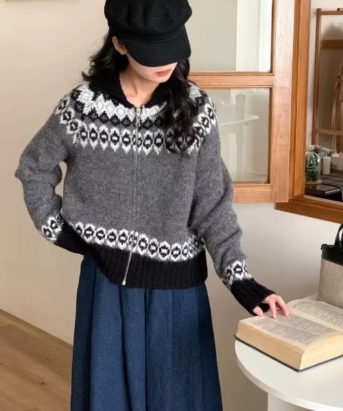 RADIALL ノルディック柄ジップアップニットパーカー M 日本製 - メルカリ