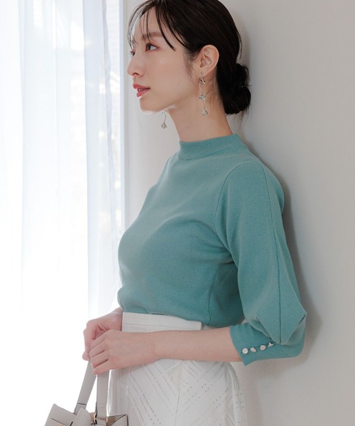 「Andemiu」 7分袖ニット FREE ネイビー レディース_画像2