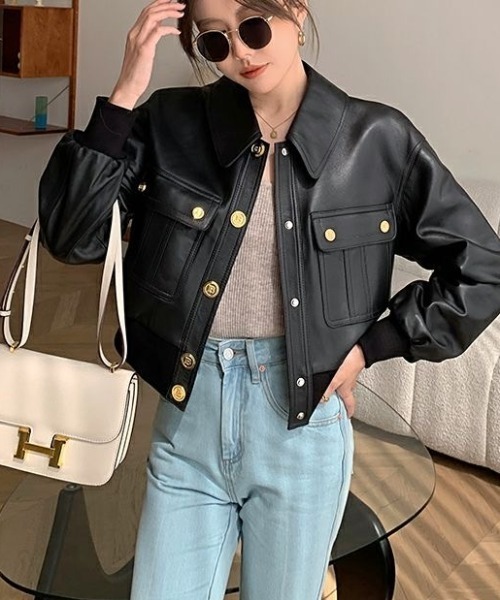 Sibra（シブラ） レザージャケット ライダース フェイクレザーショート