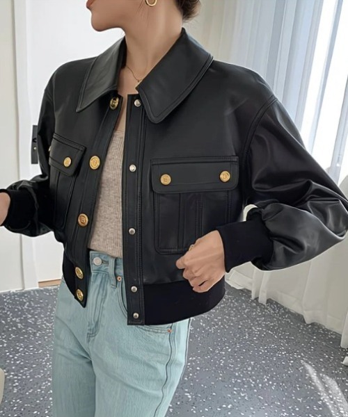 Sibra（シブラ） レザージャケット ライダース フェイクレザーショート