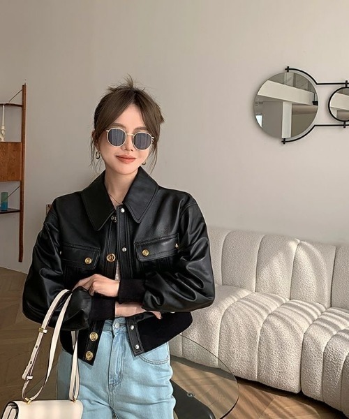 Sibra（シブラ） レザージャケット ライダース フェイクレザーショート