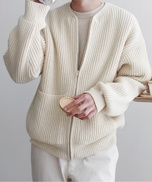 「JOHNNY WOLF」 ニットカーディガン M ホワイト メンズ_画像7