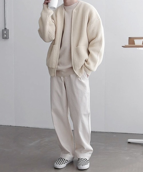 「JOHNNY WOLF」 ニットカーディガン M ホワイト メンズ_画像8