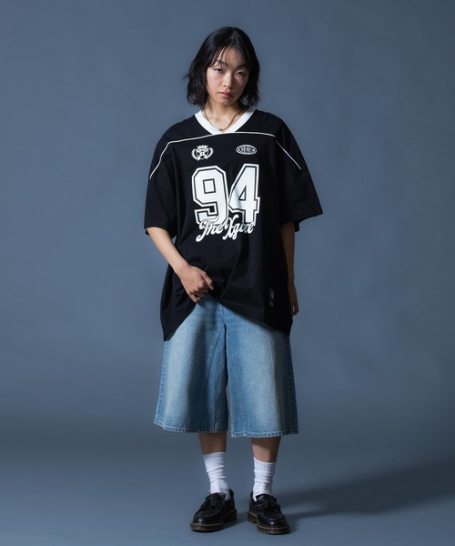 X-girl（エックスガール） ワンピース 半袖 FACE LABEL NUMBER BIG TEE 