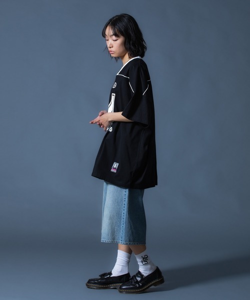 X-girl（エックスガール） ワンピース 半袖 FACE LABEL NUMBER BIG TEE