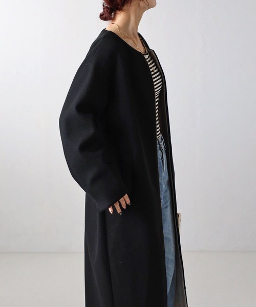 「＆HALF」 ノーカラーコート M ベージュ レディース_画像6
