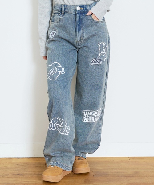 LOVETOXIC ワイドパンツ パンツ 「LTXC」ワッペンデザインデニムパンツ