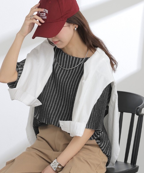 HUG.U（ハグユー） tシャツ 「ピチ見えしない」配色リブサマーニット