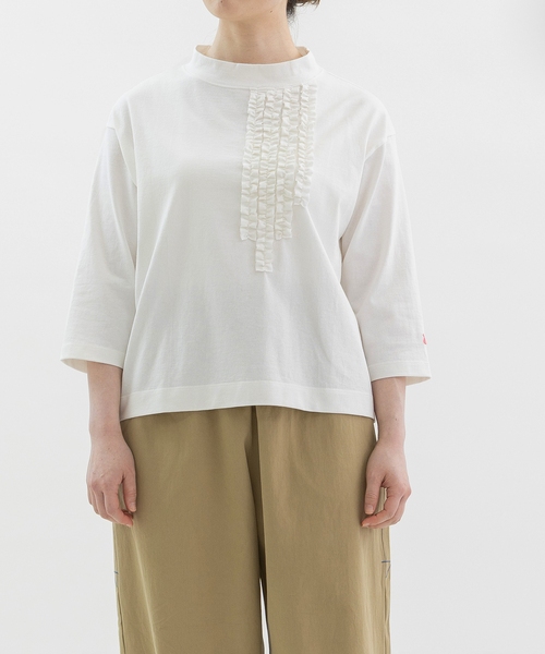 nop de nod（ノップドゥノッド） tシャツ モックネック6分袖フリルT