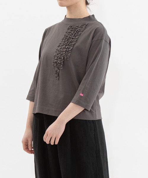 nop de nod（ノップドゥノッド） tシャツ モックネック6分袖フリルT