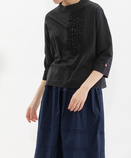 nop de nod（ノップドゥノッド） tシャツ モックネック6分袖フリルT