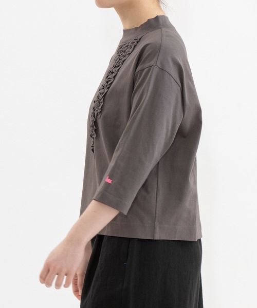 nop de nod（ノップドゥノッド） tシャツ モックネック6分袖フリルT