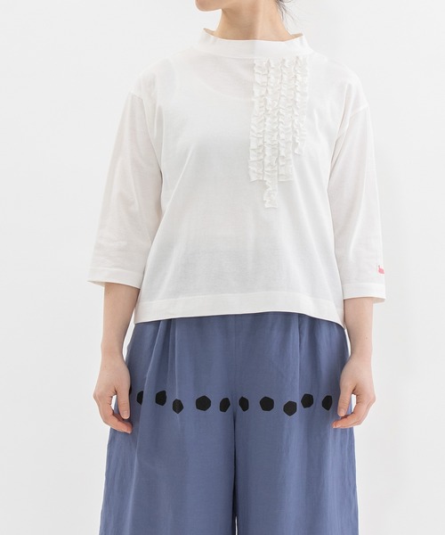 nop de nod（ノップドゥノッド） tシャツ モックネック6分袖フリルT