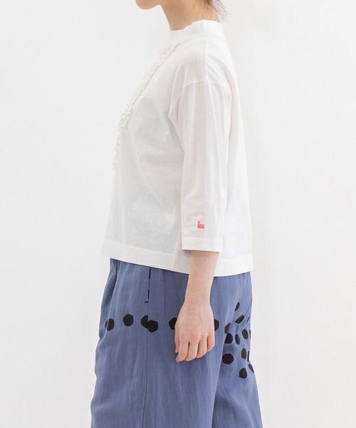 nop de nod（ノップドゥノッド） tシャツ モックネック6分袖フリルT