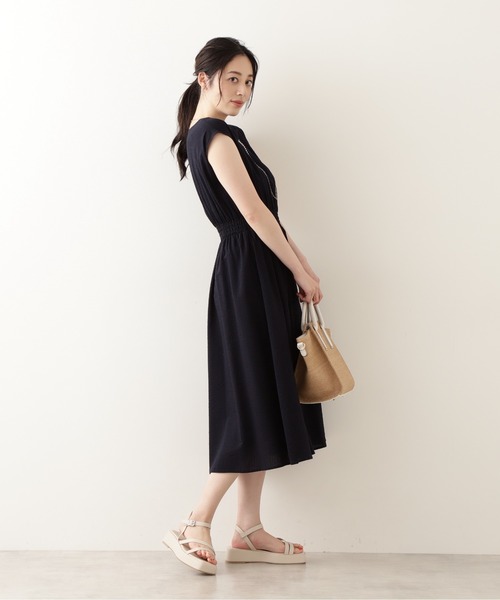 「NATURAL BEAUTY BASIC」 半袖ワンピース SMALL ネイビー レディース_画像3