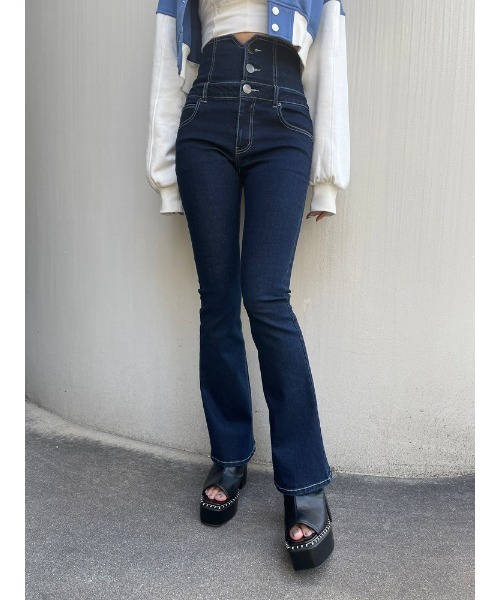「ENVYM」 ブーツカットデニムパンツ X-SMALL ブルー レディース_画像3