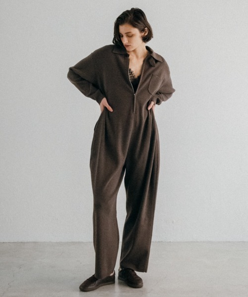 最終値下げ！　WRYHT ニットジャンプスーツ　ブラウン CREDONA（クレドナ） オールインワン KNIT JUMP SUIT/ニットジャンプ